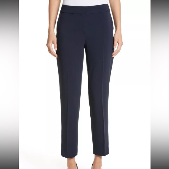 St. John Pants - St. John Navy Blue Emma Straight Leg Pleated Cady Trousers